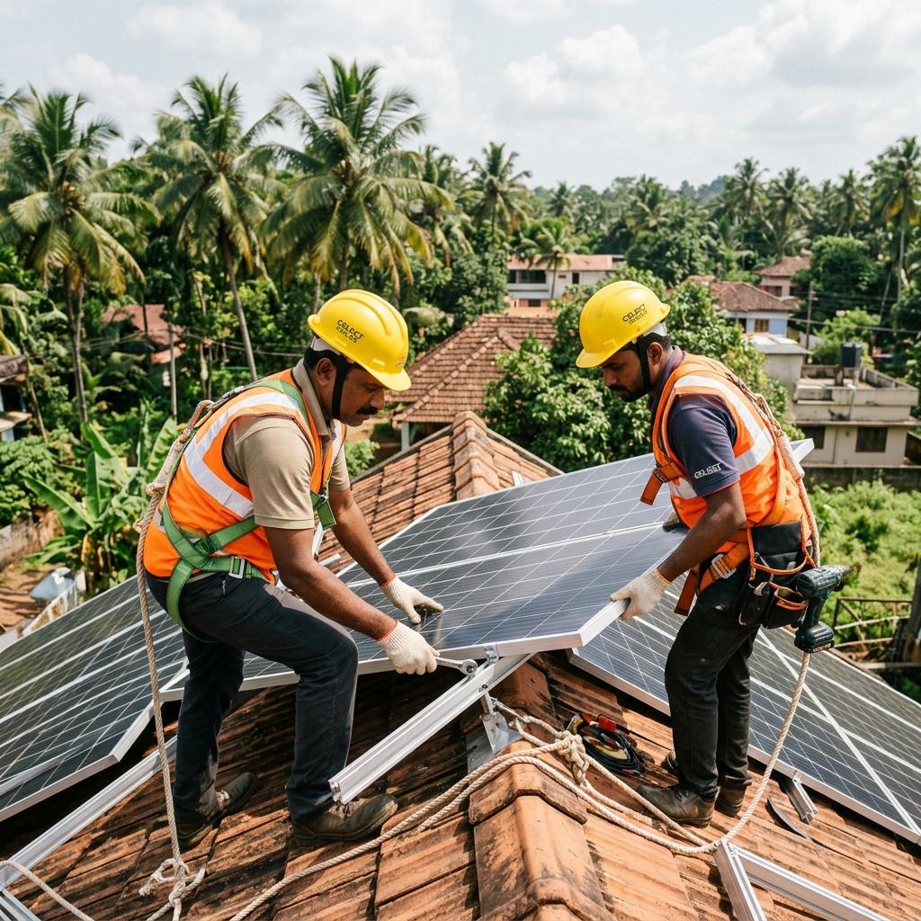 Gromak technician servicing a rooftop solar plant