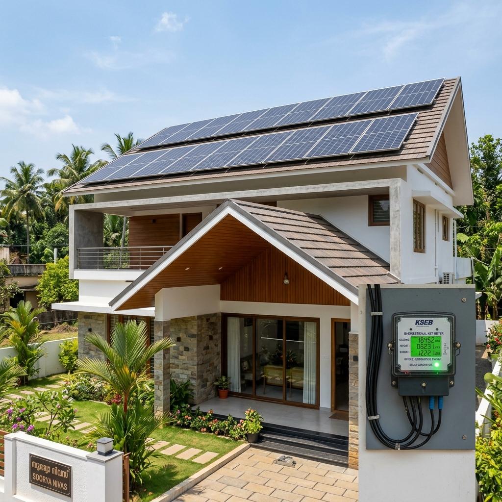 On-grid rooftop solar system with KSEB net metering